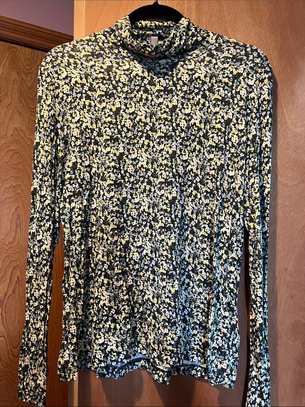 Philosophy Black Floral Long-Sleeve Turtleneck Top with Yellow Accents